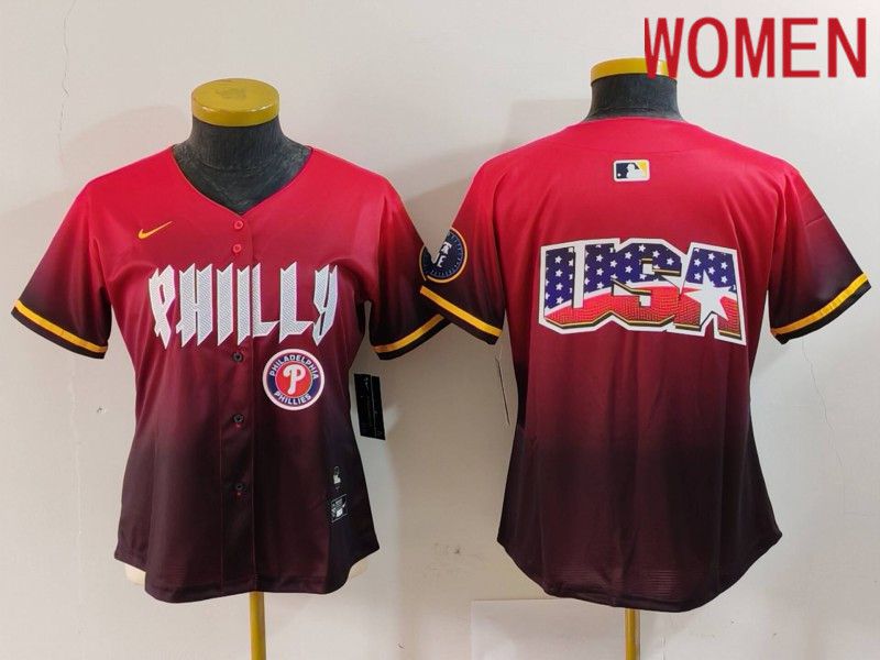 Women Philadelphia Phillies Blank Red City Edition 2024 Nike MLB Jersey style 4